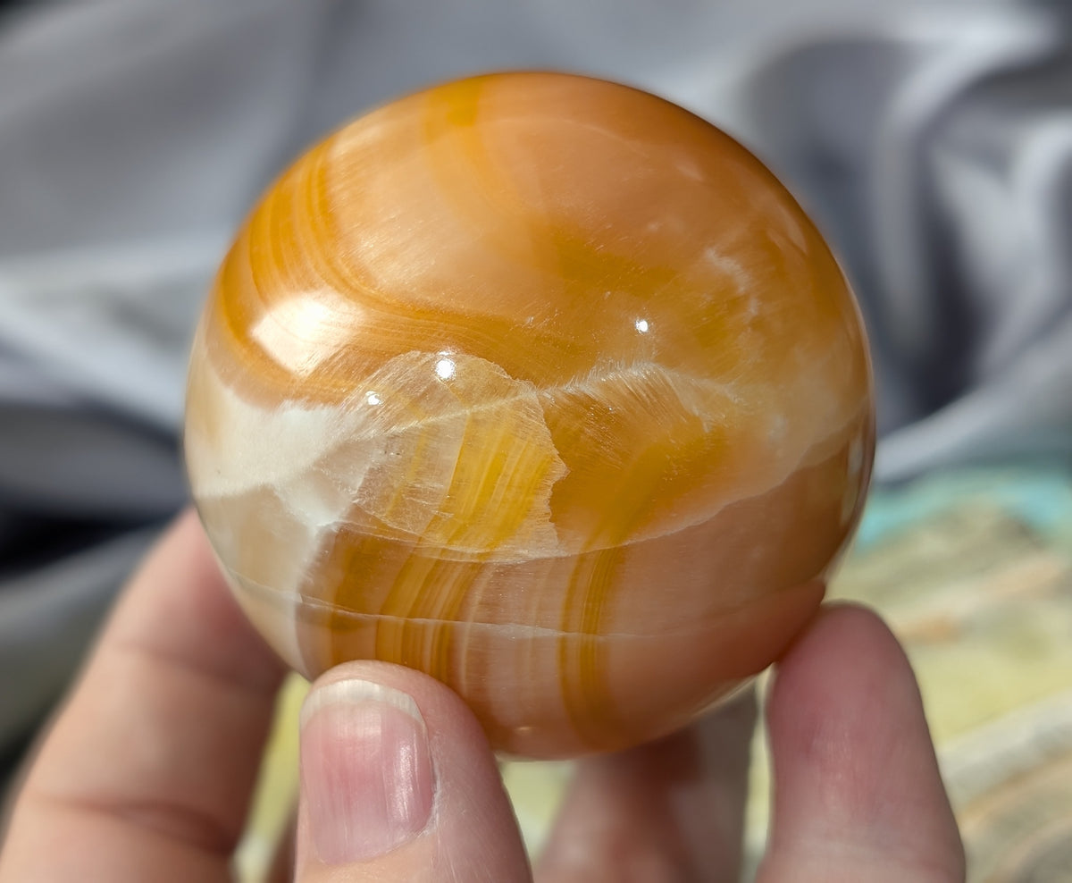 Banded Peach Calcite Sphere