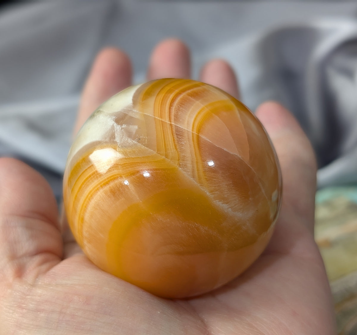 Banded Peach Calcite Sphere