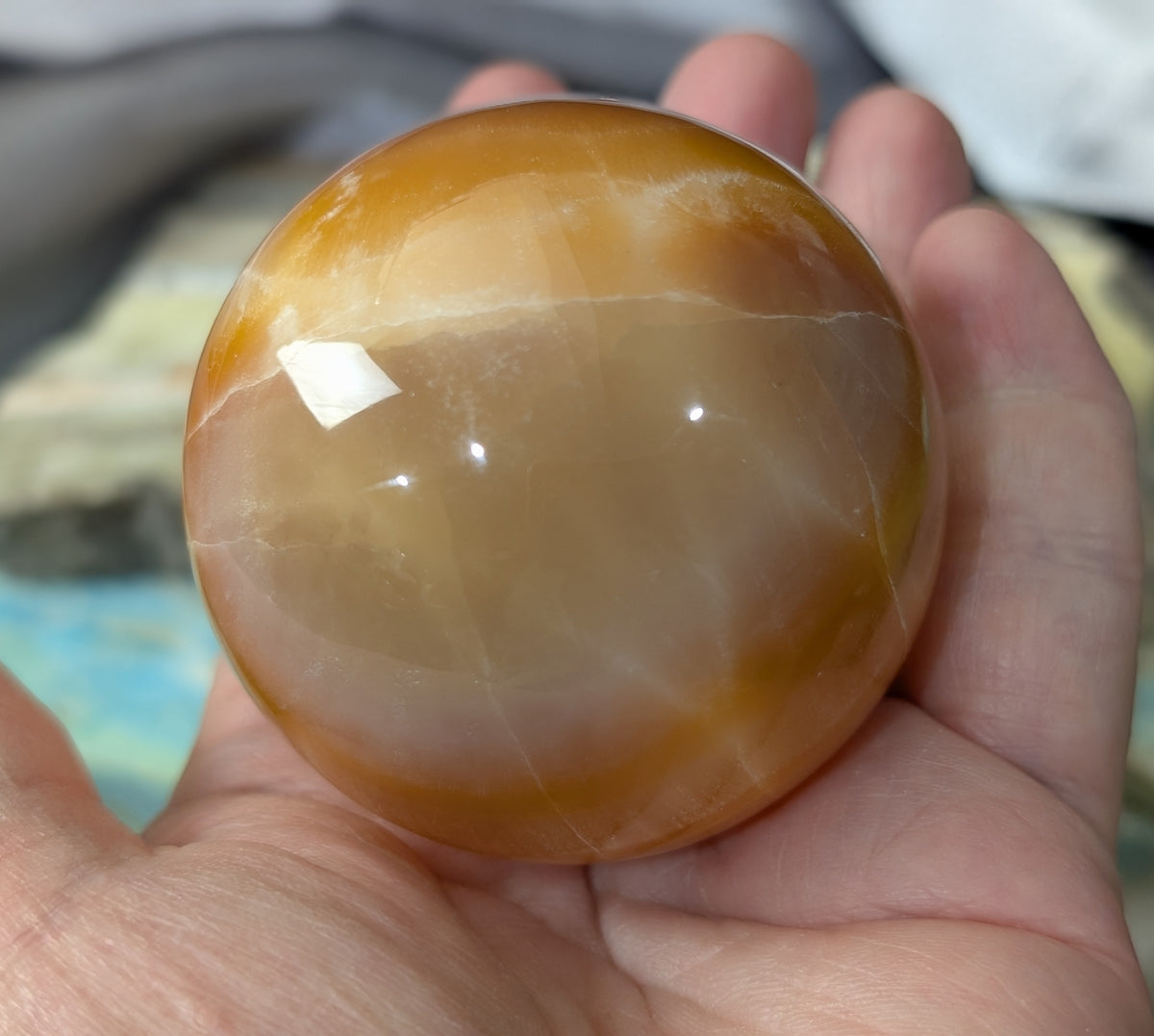 Banded Peach Calcite Sphere