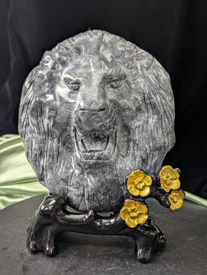 Black Jade Lion Head Carving 2A