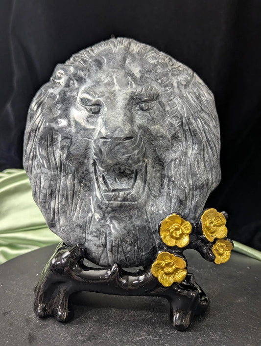 Black Jade Lion Head Carving 2A