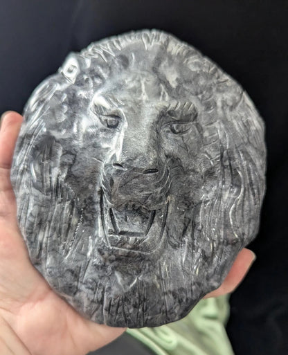 Black Jade Lion Head Carving 2B