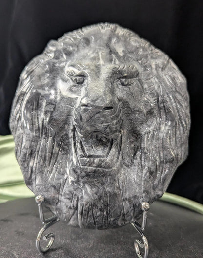 Black Jade Lion Head Carving 2C