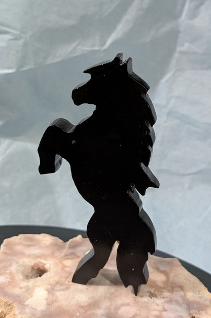 Black Jade Rearing Horse Figurine