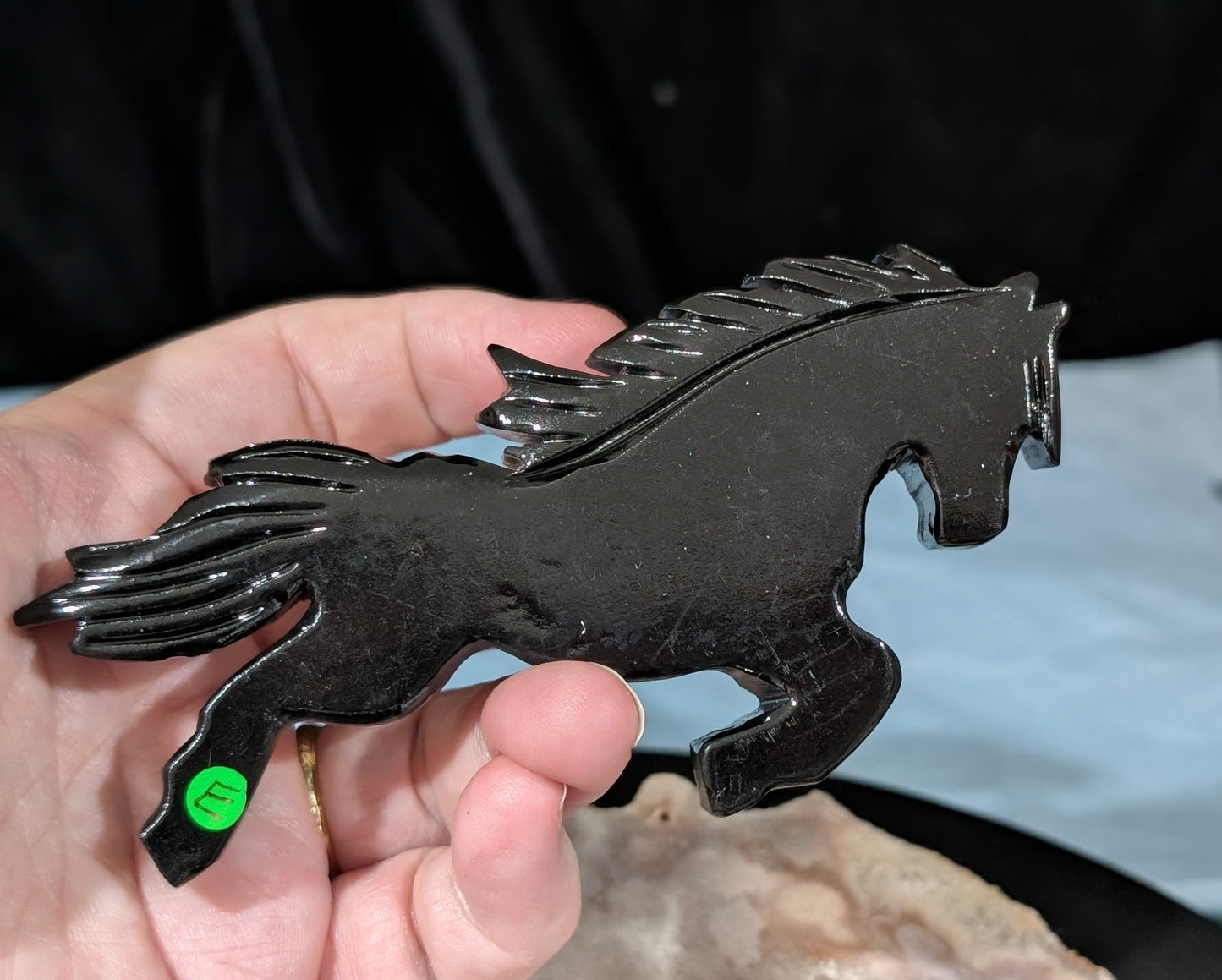 Black Jade Rearing Horse Figurine