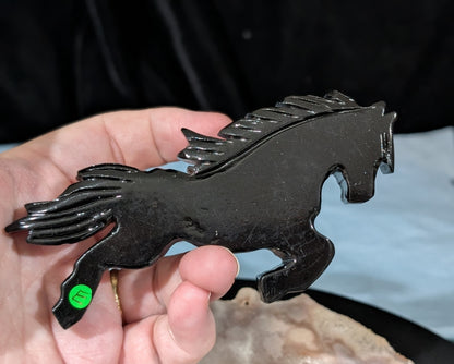 Black Jade Rearing Horse Figurine