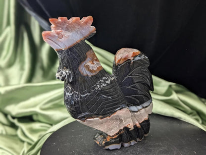 Hand Carved Black Jasper Rooster Figurine