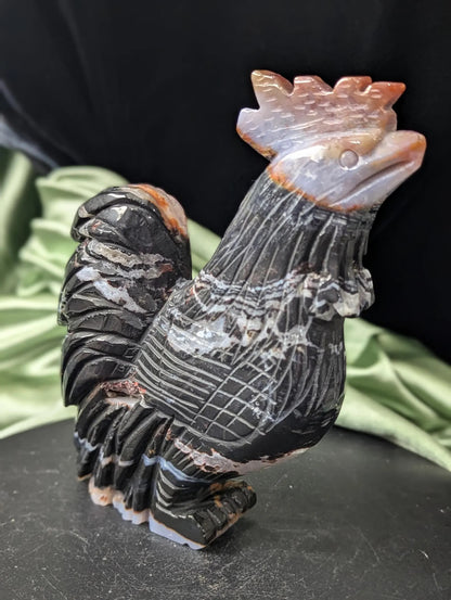 Hand Carved Black Jasper Rooster Figurine