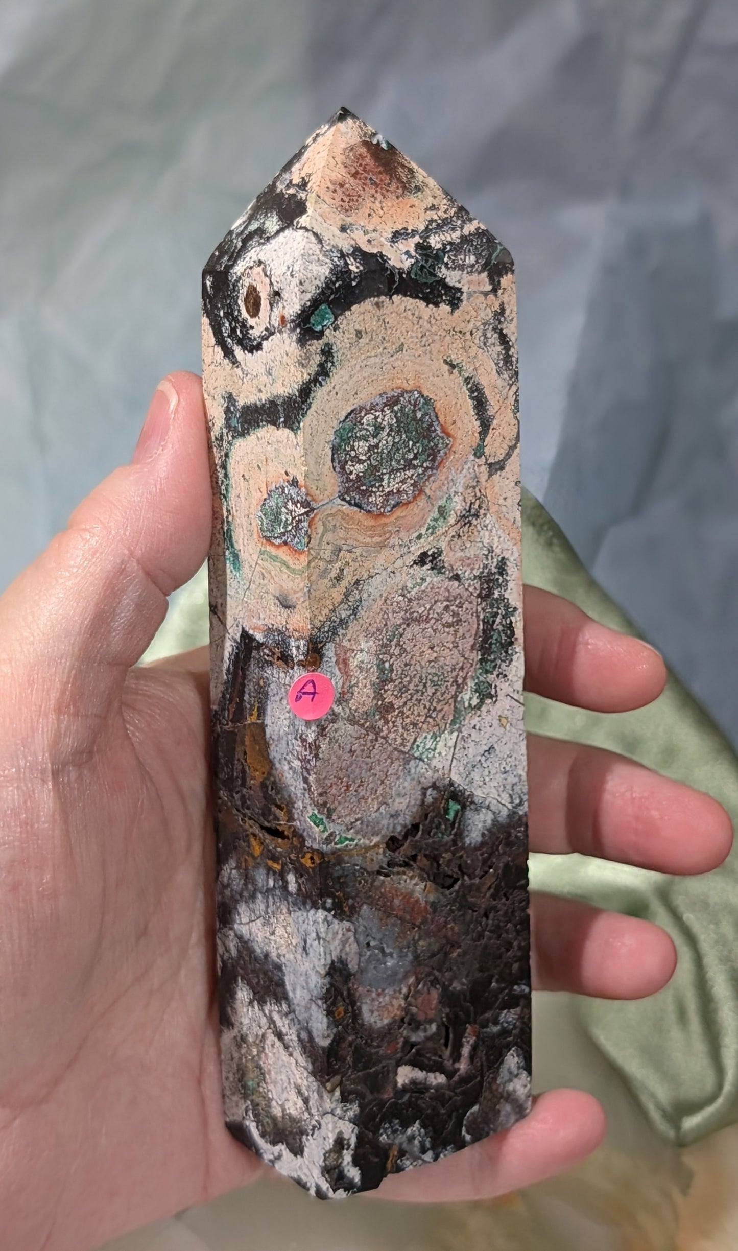 Black Jasper Tower with Malachite and Hematite