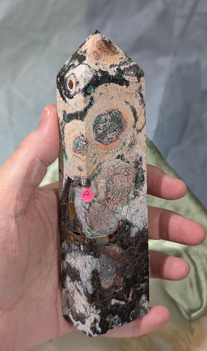 Black Jasper Tower with Malachite and Hematite