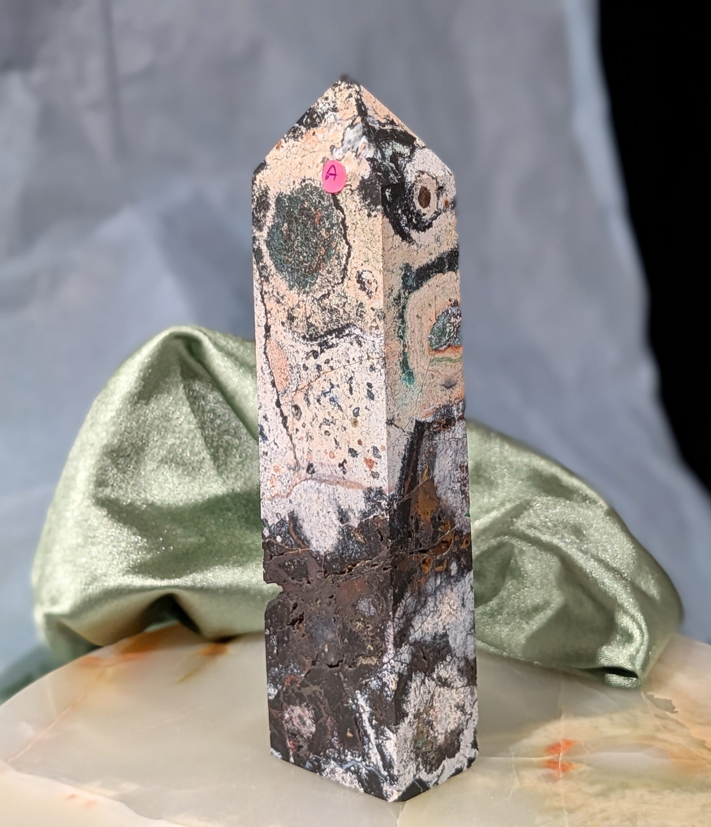 Black Jasper Tower with Malachite and Hematite