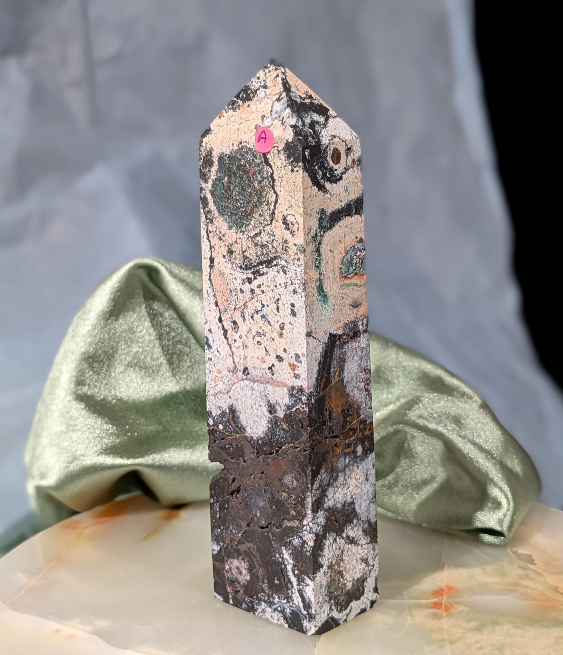 Black Jasper Tower with Malachite and Hematite