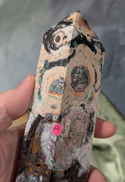 Black Jasper Tower with Malachite and Hematite