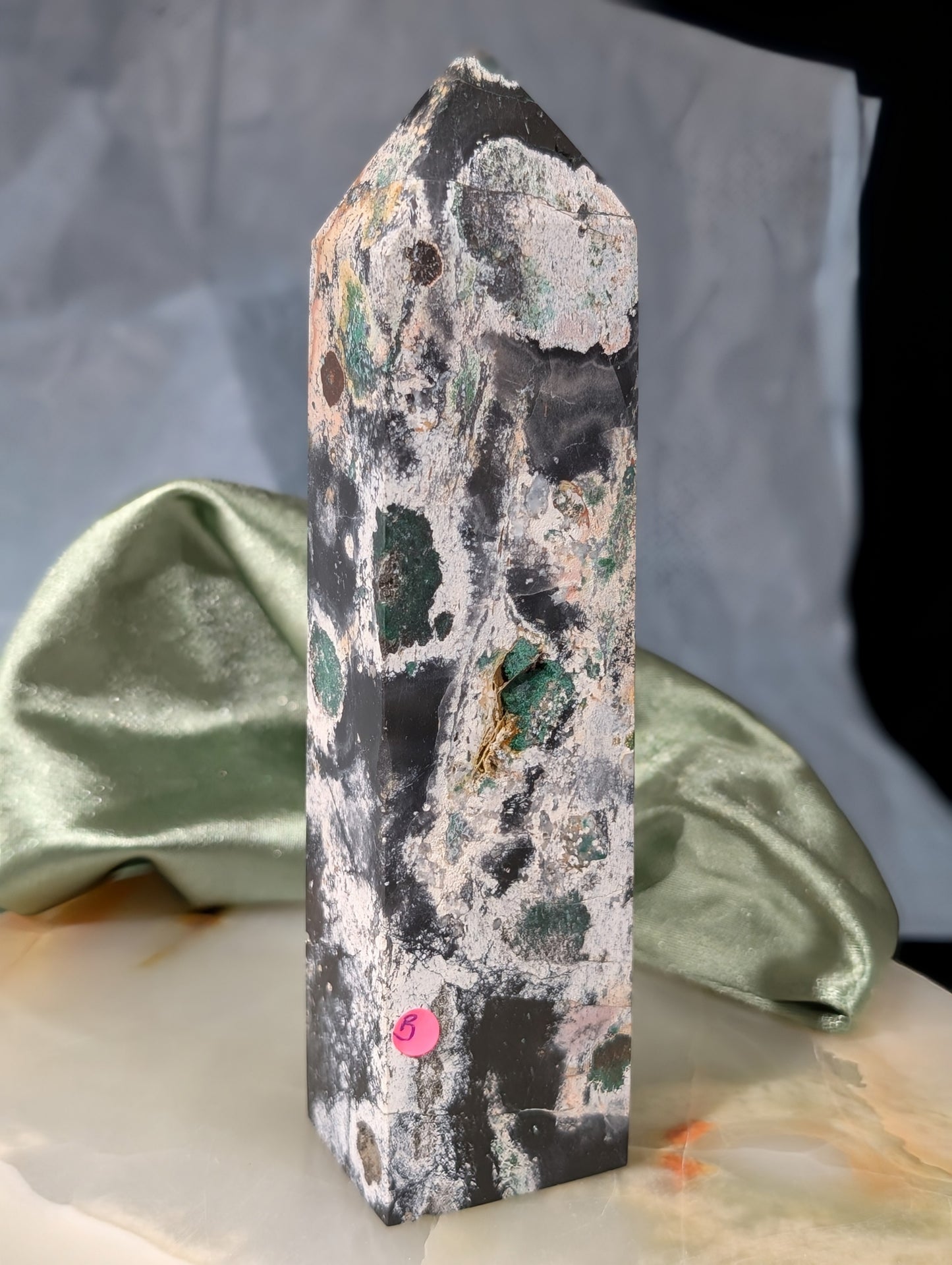 Black Jasper Tower with Malachite and Hematite