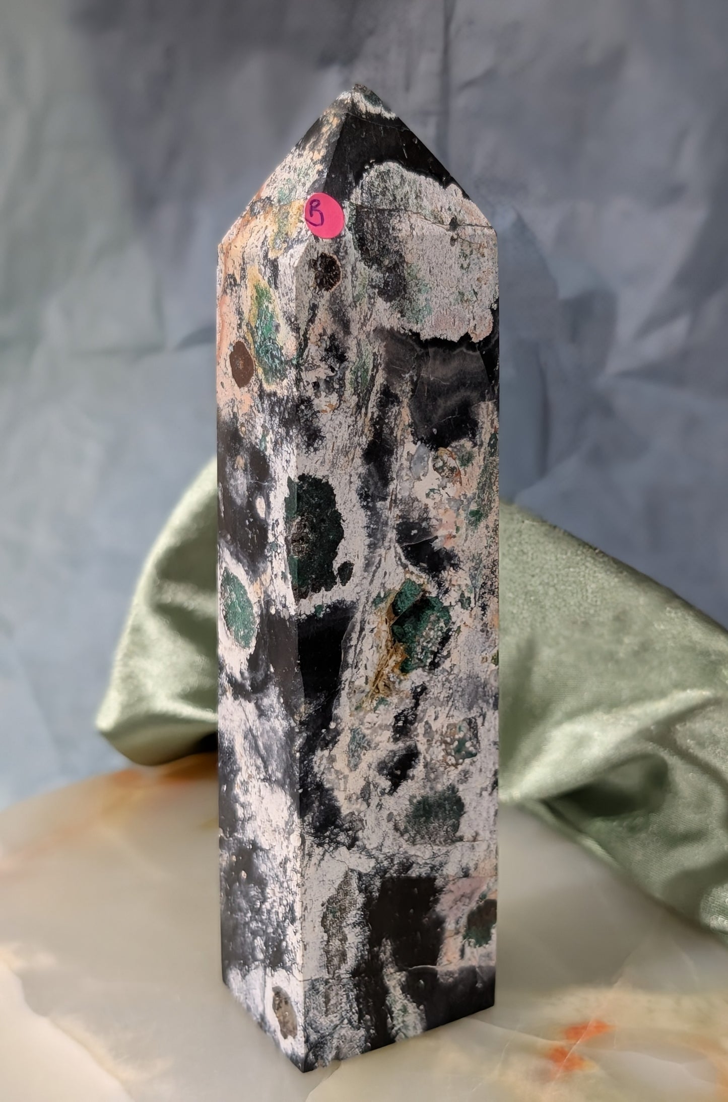 Black Jasper Tower with Malachite and Hematite