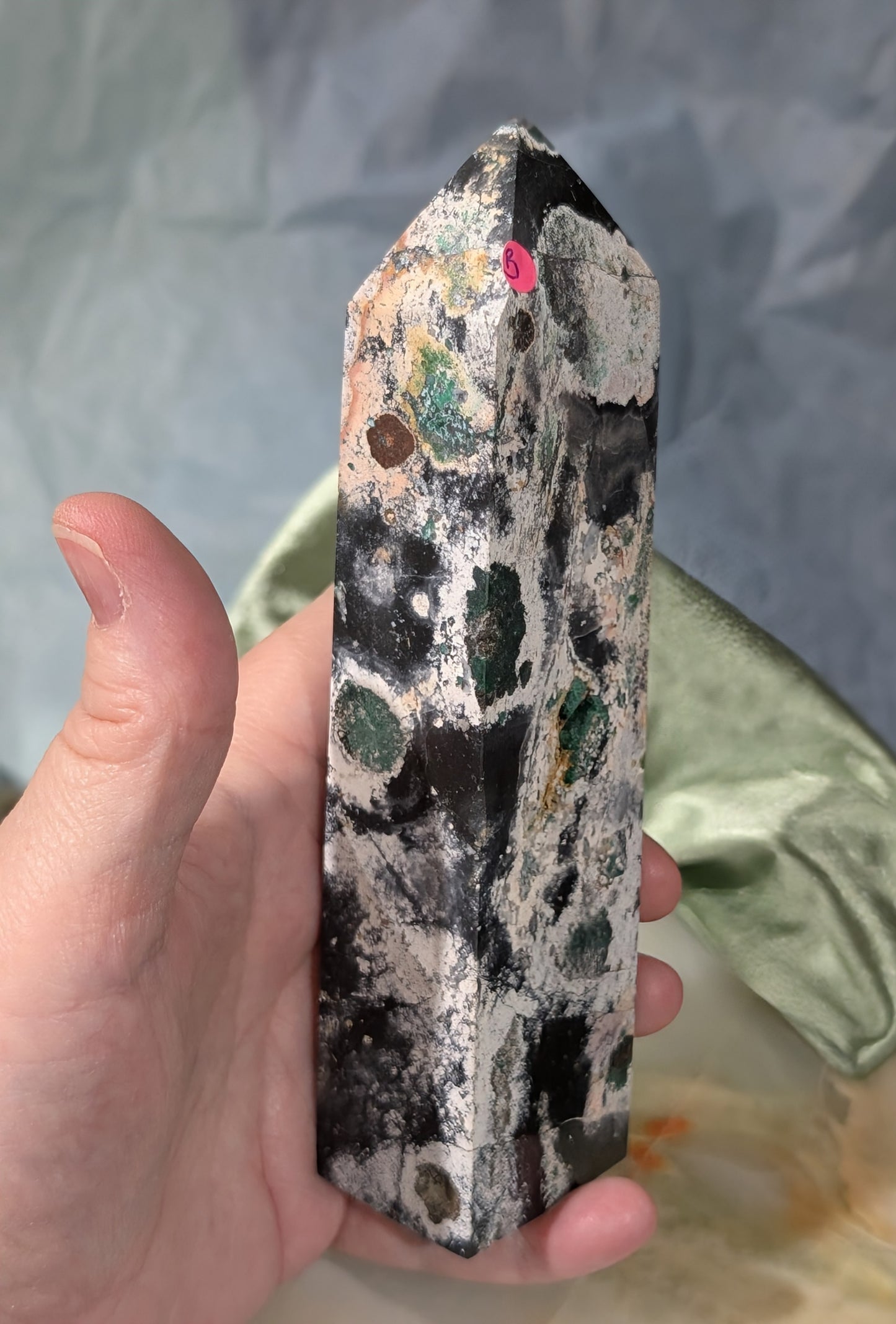 Black Jasper Tower with Malachite and Hematite