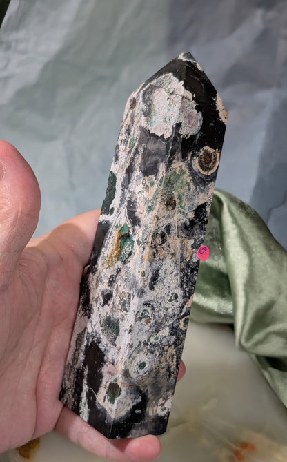 Black Jasper Tower with Malachite and Hematite