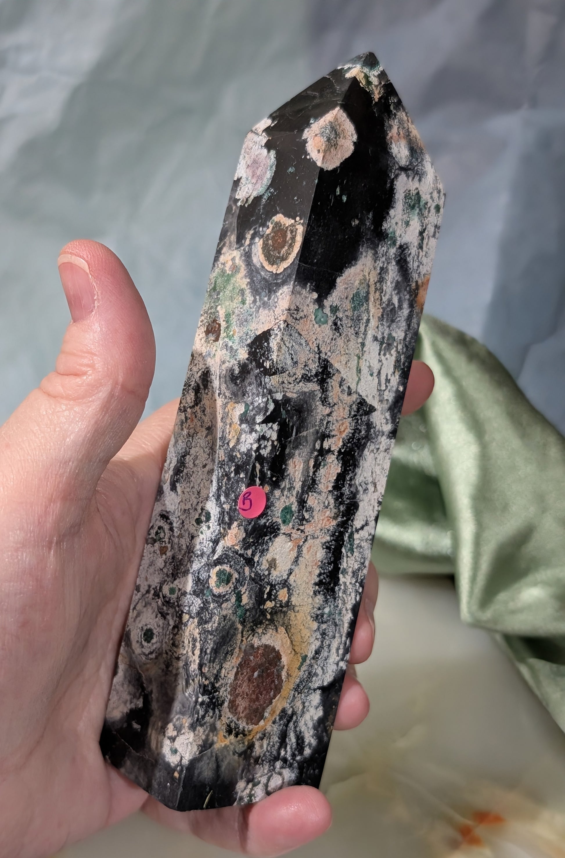 Black Jasper Tower with Malachite and Hematite