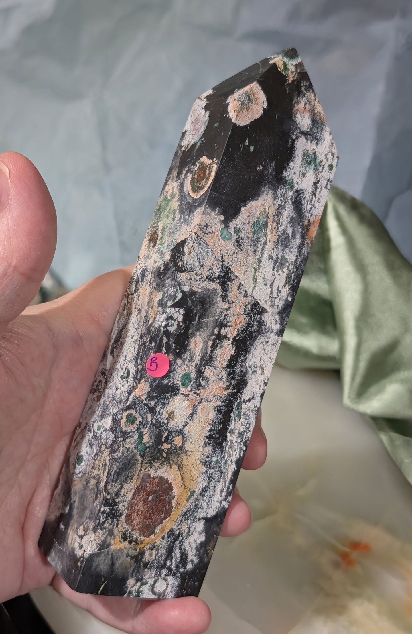 Black Jasper Tower with Malachite and Hematite