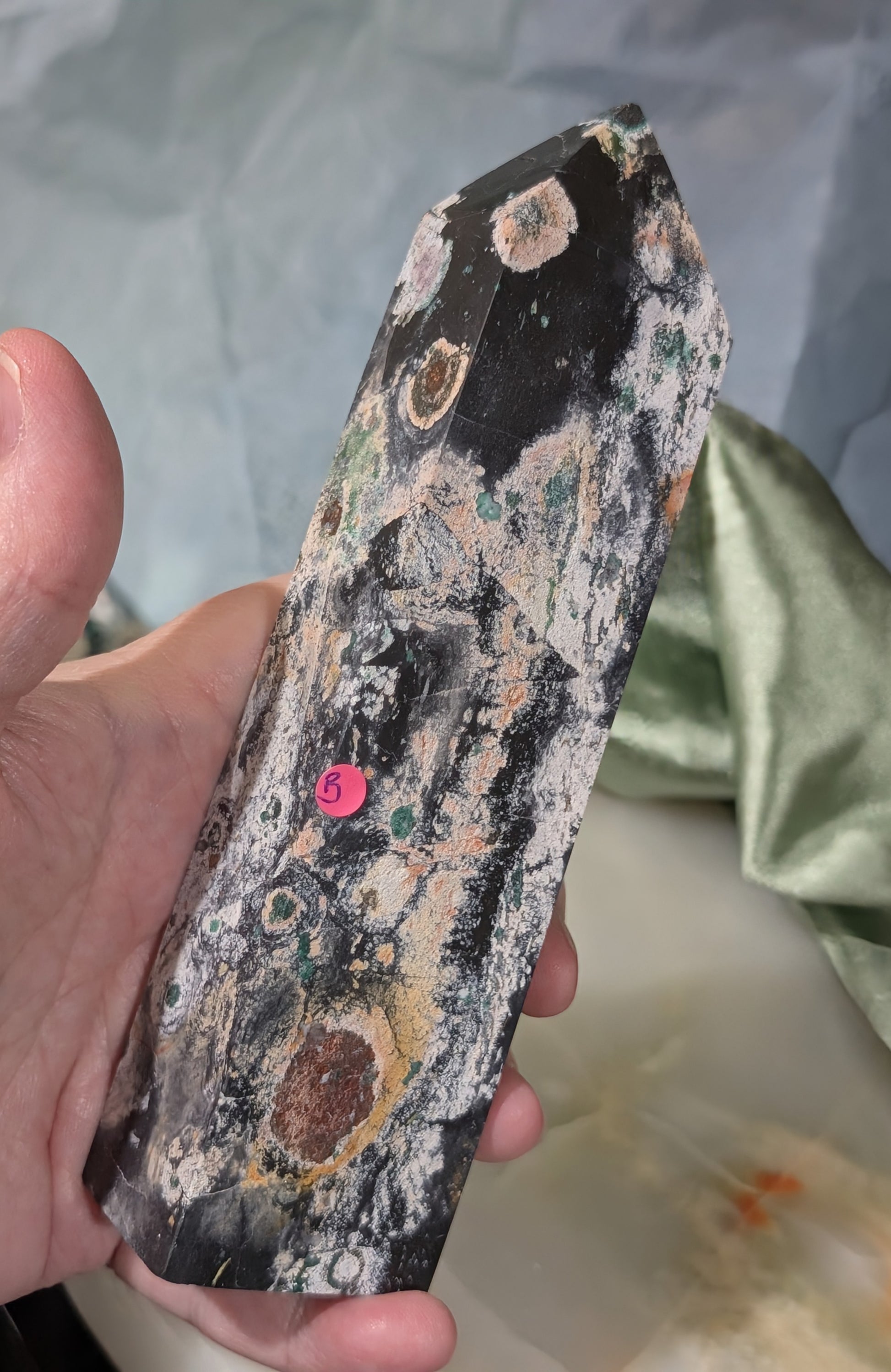 Black Jasper Tower with Malachite and Hematite