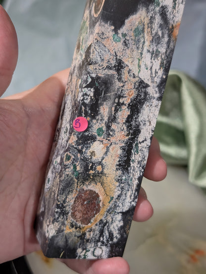 Black Jasper Tower with Malachite and Hematite