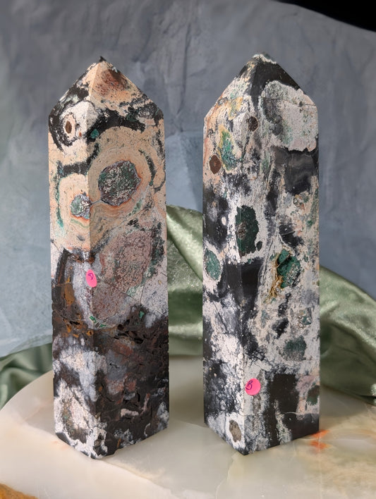 Black Jasper Towers with Malachite and Hematite