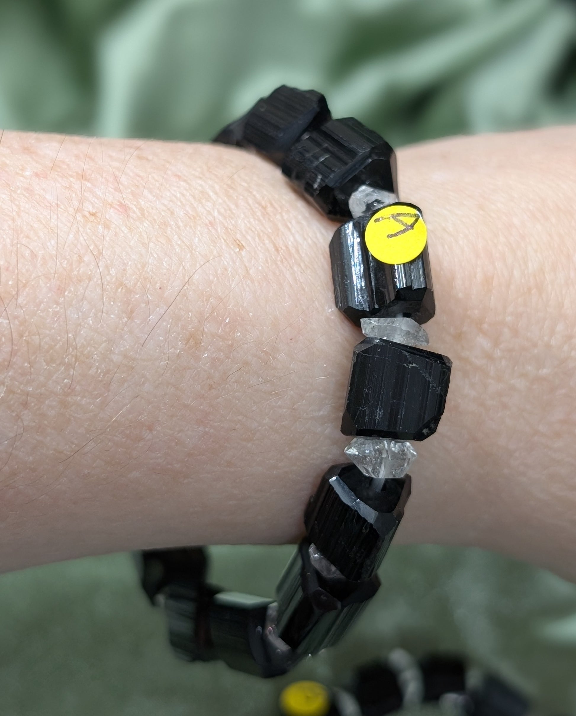 Black Tourmaline and Herkimer Diamond Bracelet