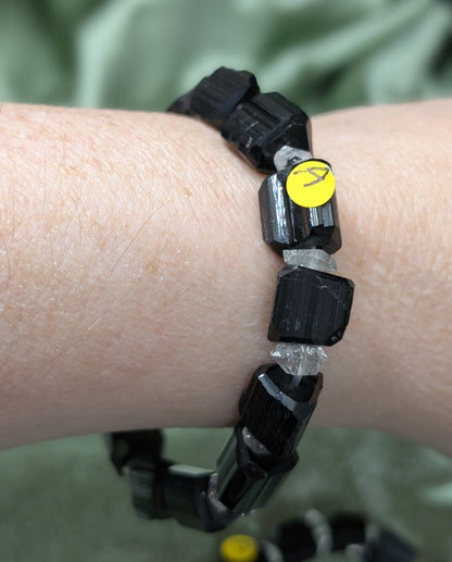 Black Tourmaline and Herkimer Diamond Bracelet