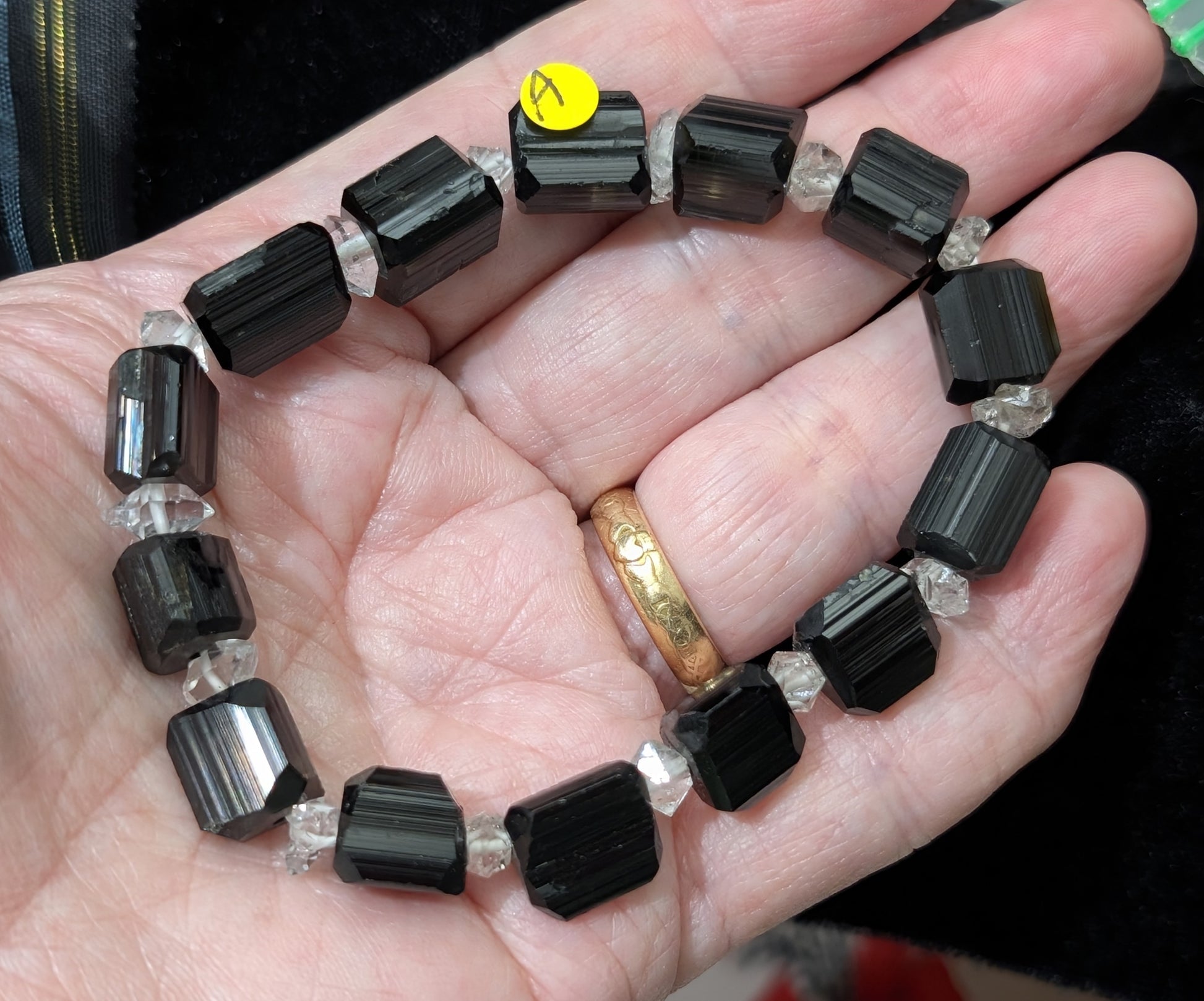Black Tourmaline and Herkimer Diamond Bracelet