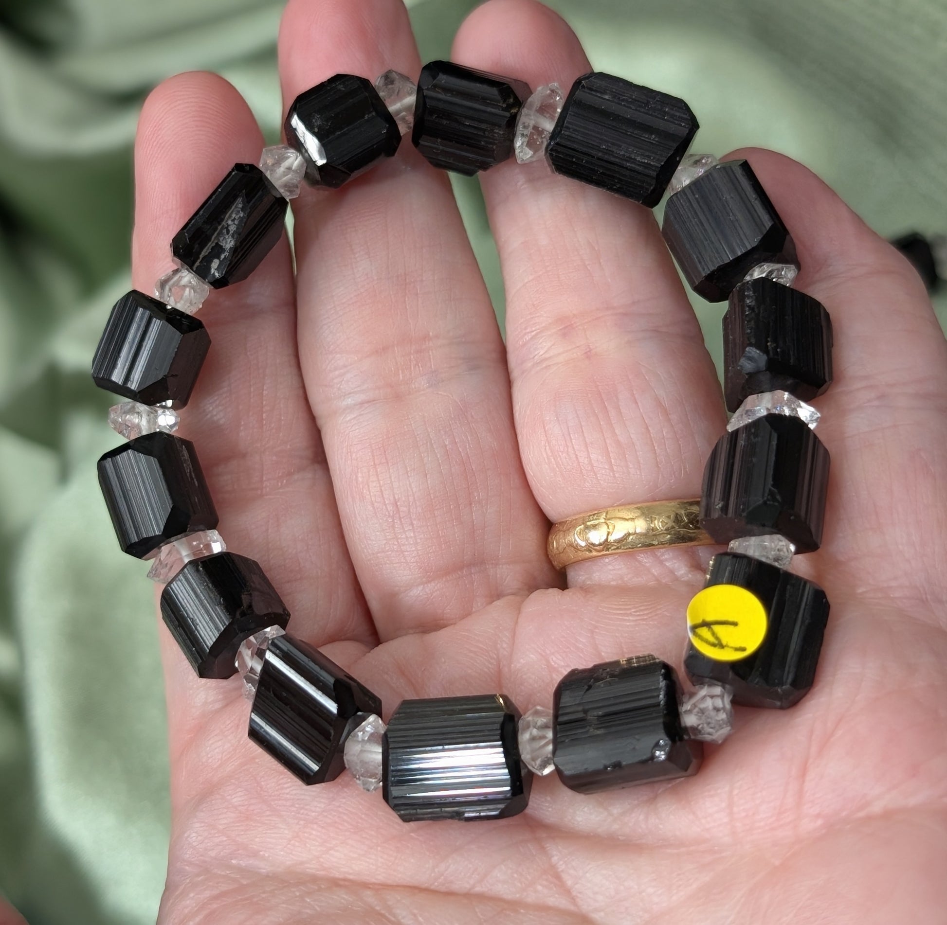 Black Tourmaline and Herkimer Diamond Bracelet
