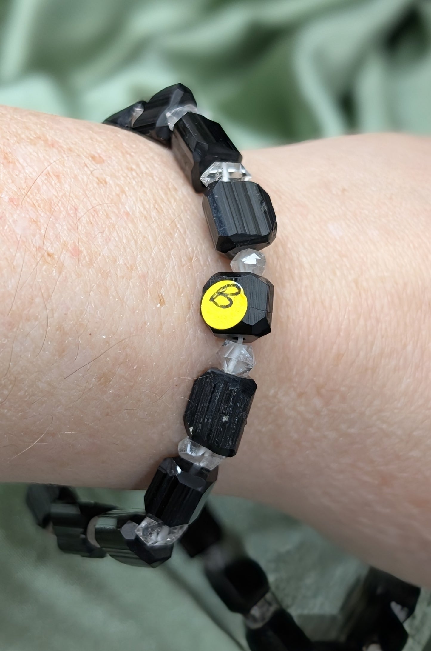 Black Tourmaline and Herkimer Diamond Bracelet