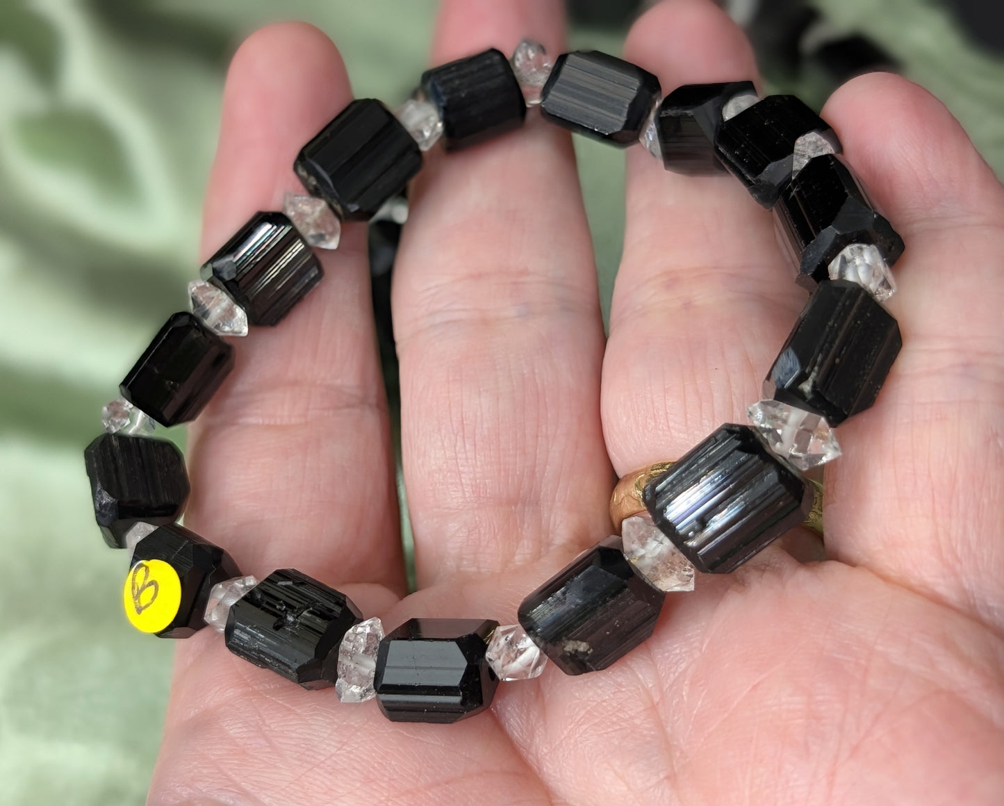 Black Tourmaline and Herkimer Diamond Bracelet