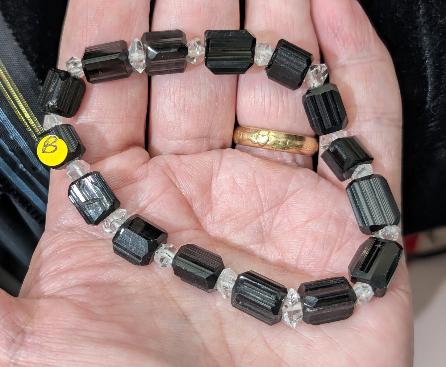 Black Tourmaline and Herkimer Diamond Bracelet