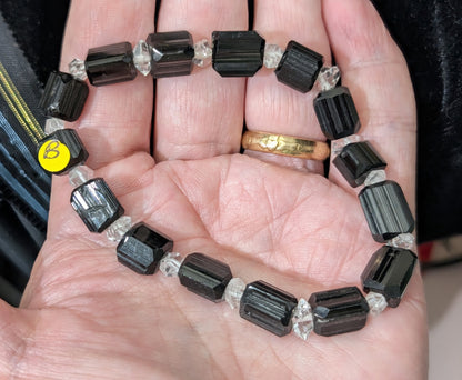 Black Tourmaline and Herkimer Diamond Bracelet