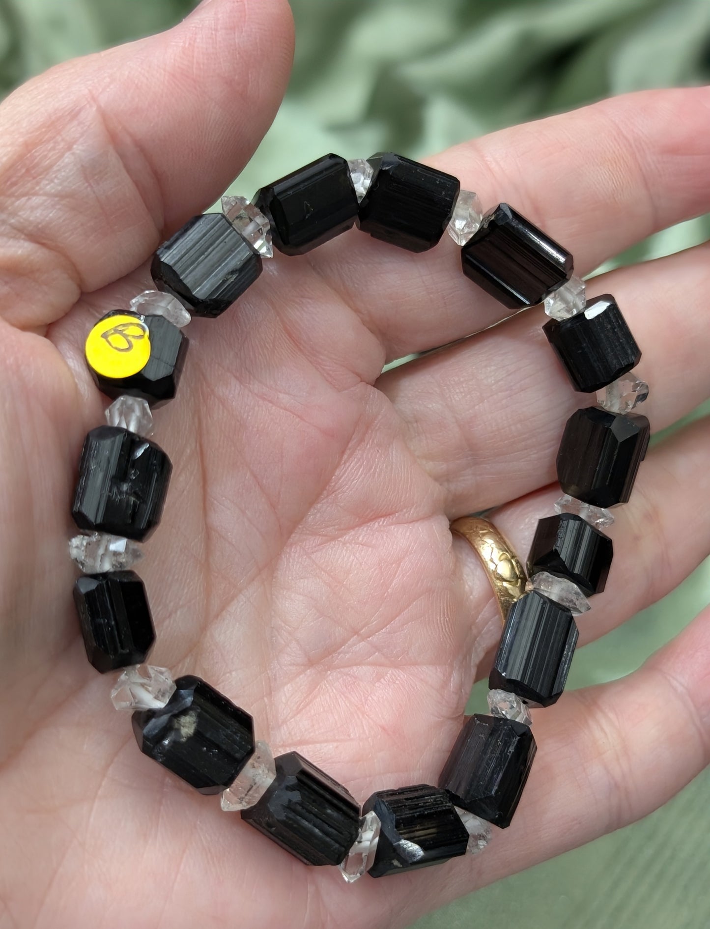 Black Tourmaline and Herkimer Diamond Bracelet