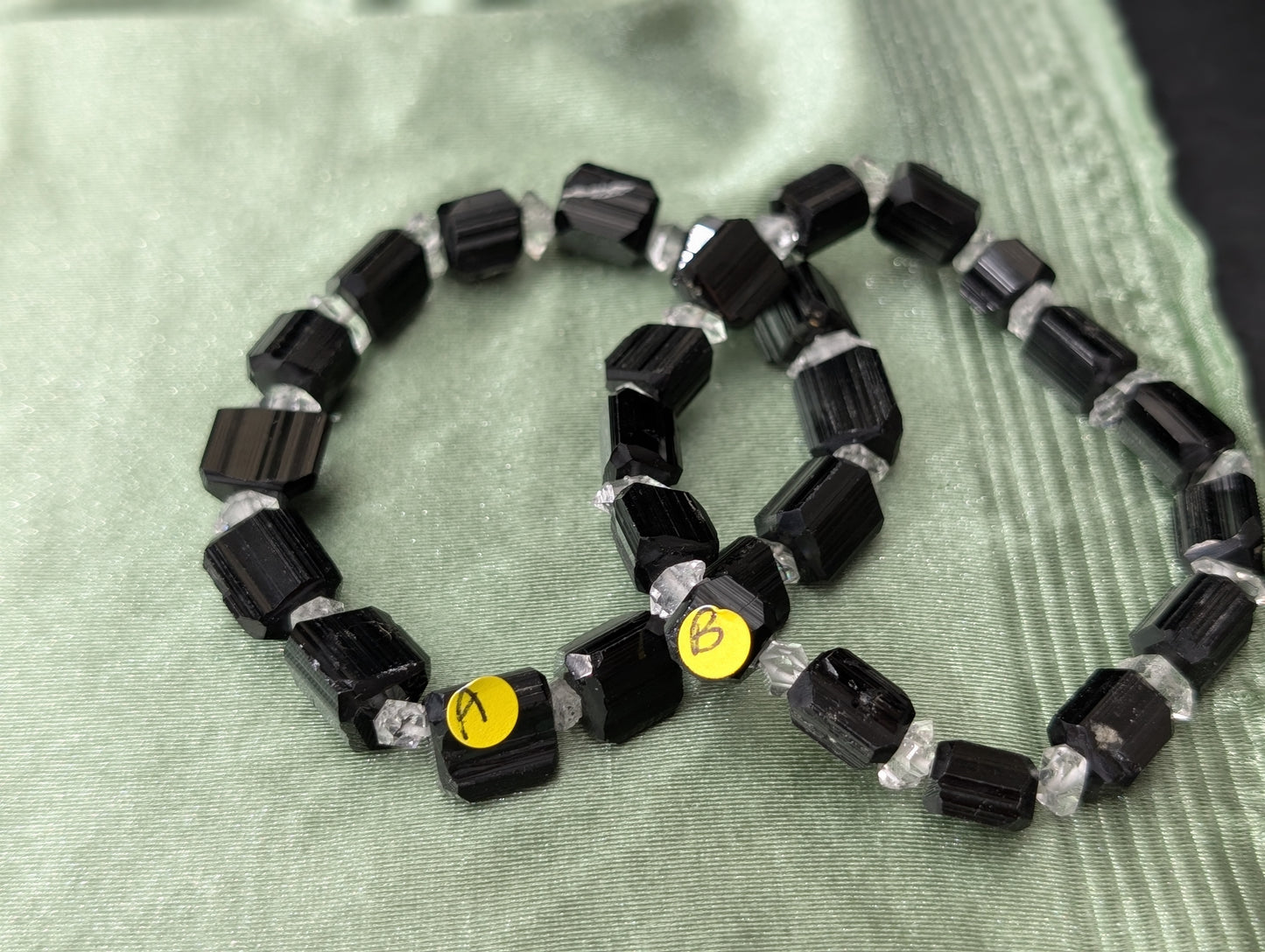 Black Tourmaline and Herkimer Diamond Stretch Bracelets