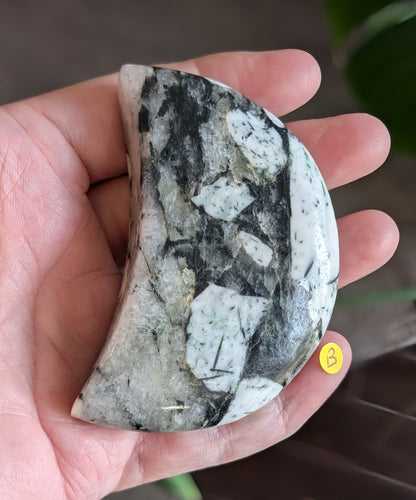 Black Tourmaline and Quartz Crescent Moon