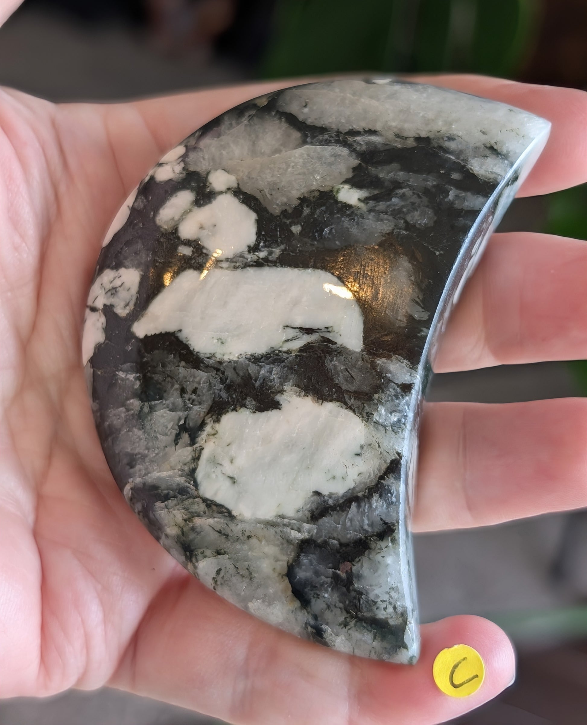 Black Tourmaline and Quartz Crescent Moon