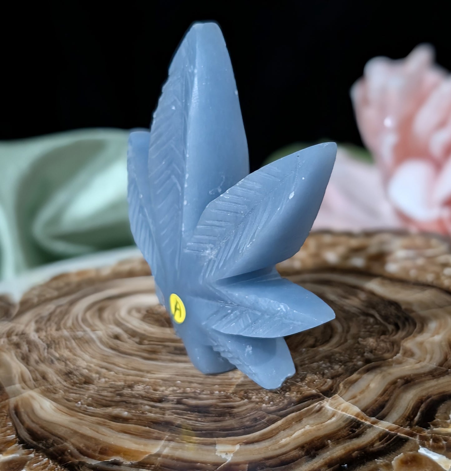 Blue Angelite Cannabis Leaf Carving