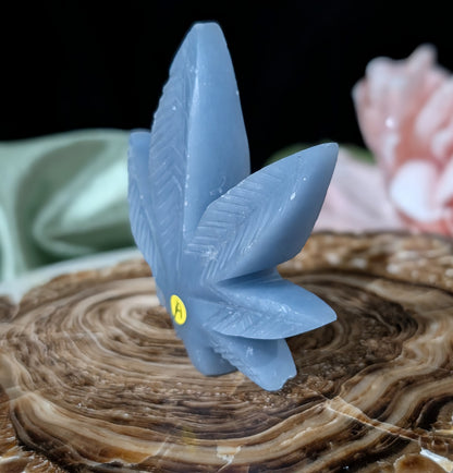Blue Angelite Cannabis Leaf Carving