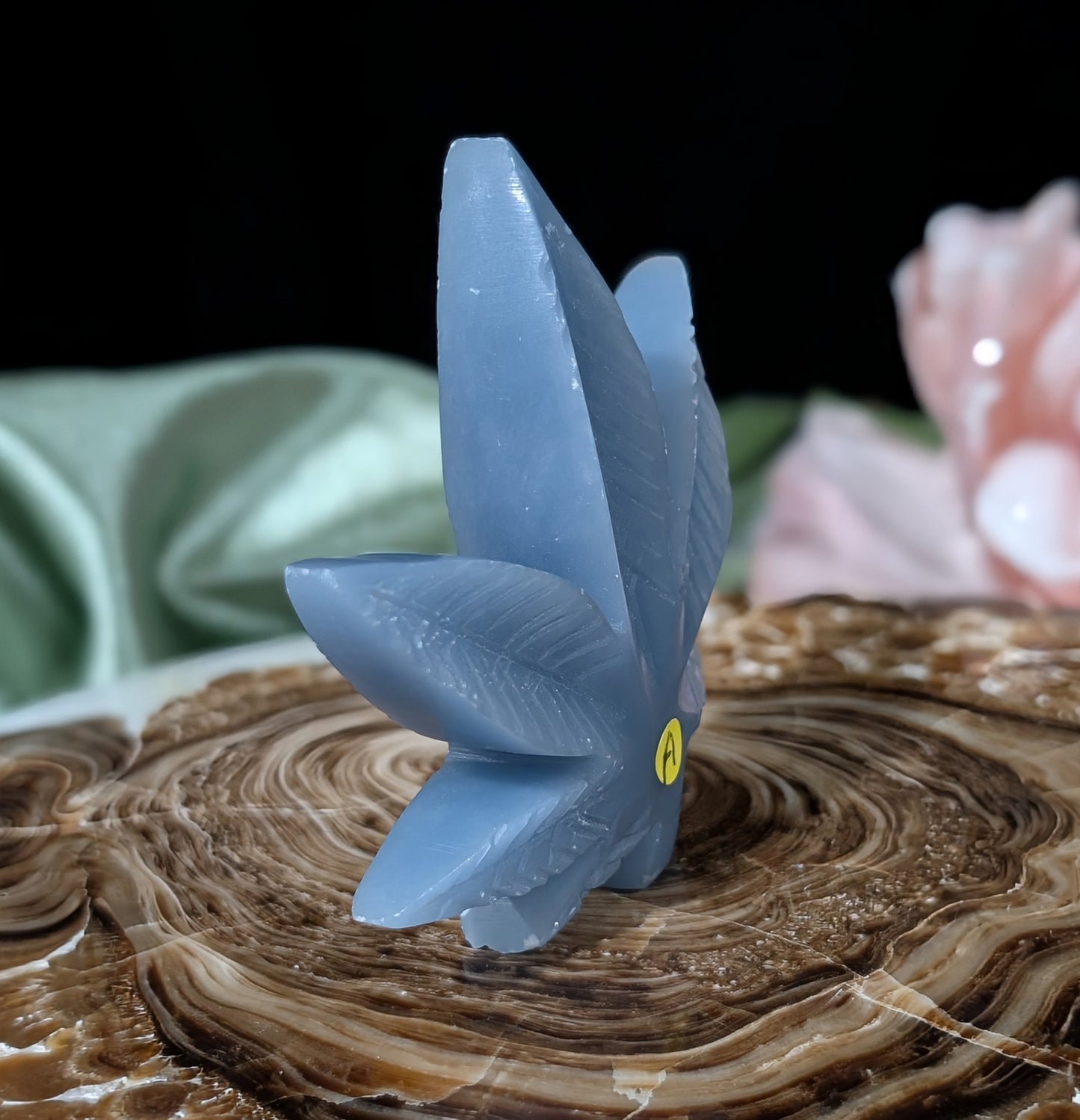 Blue Angelite Cannabis Leaf Carving