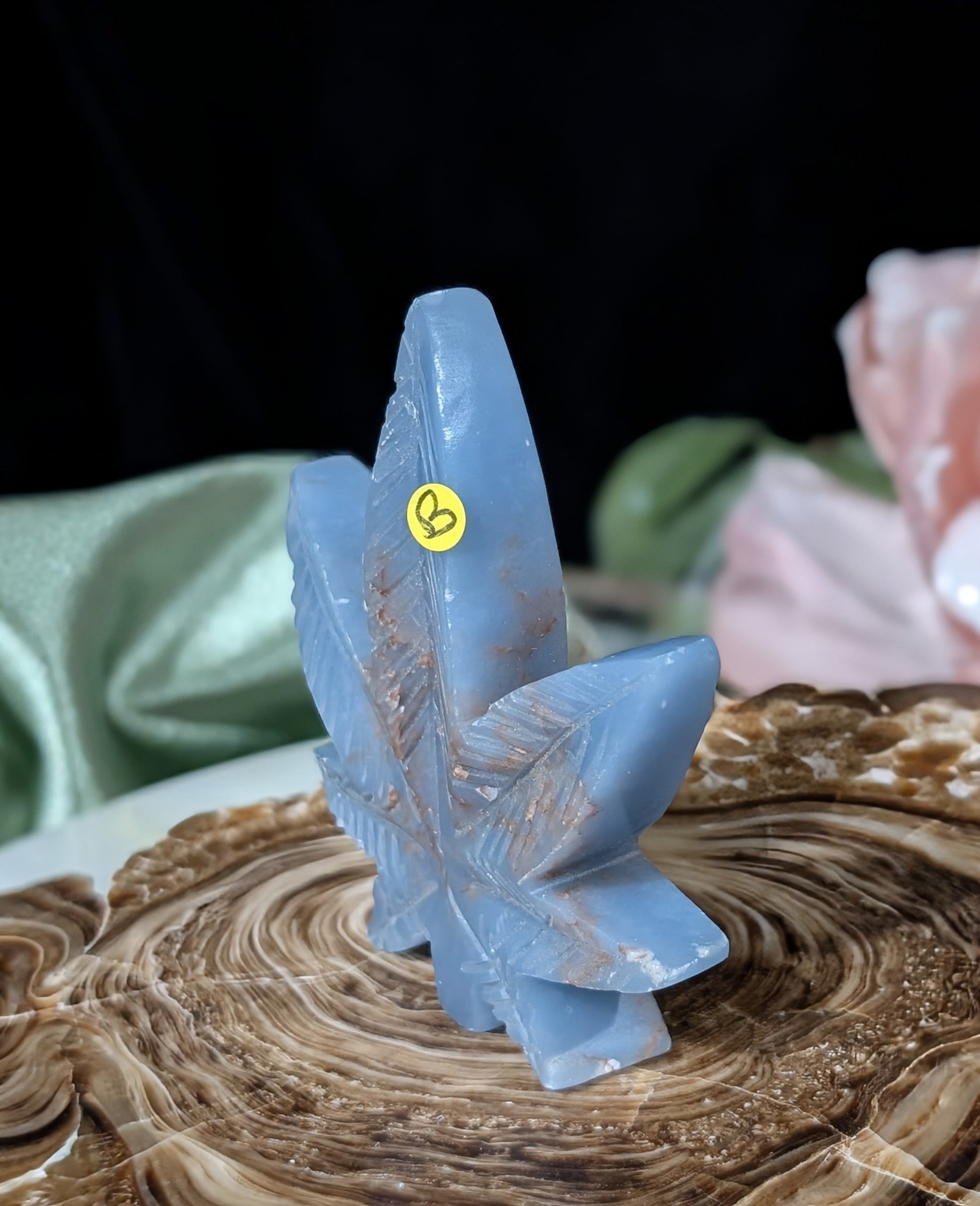 Blue Angelite Cannabis Leaf Carving