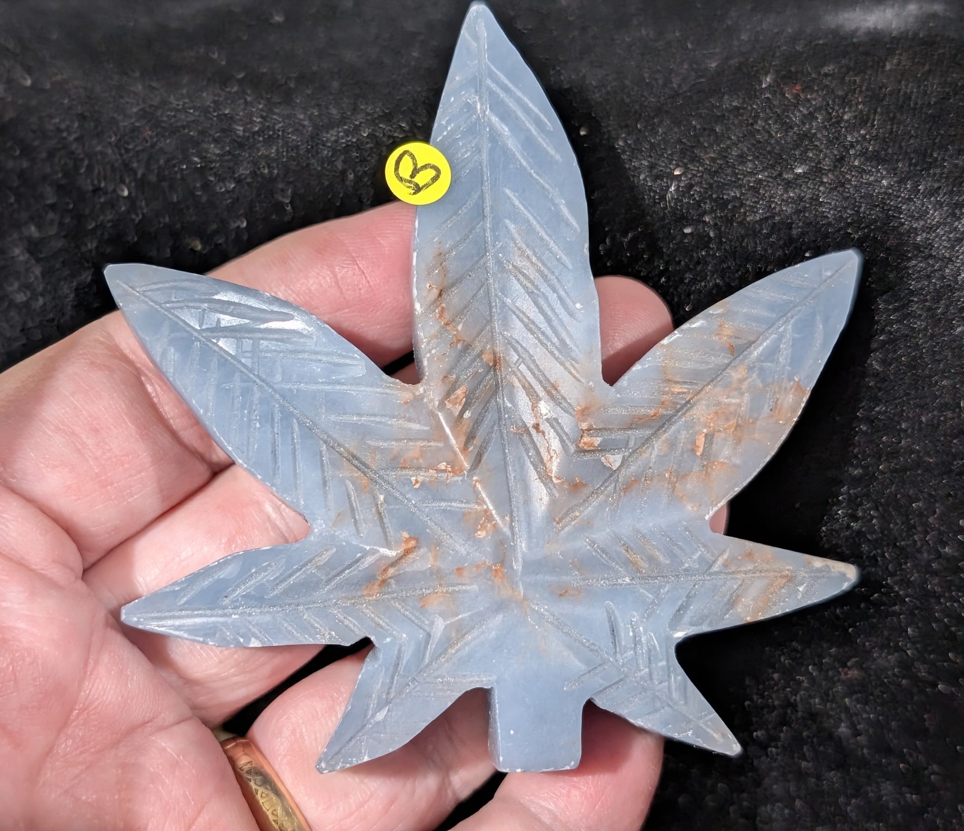 Blue Angelite Cannabis Leaf Carving
