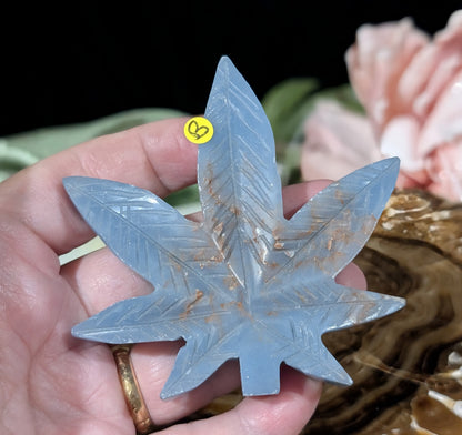 Blue Angelite Cannabis Leaf Carving