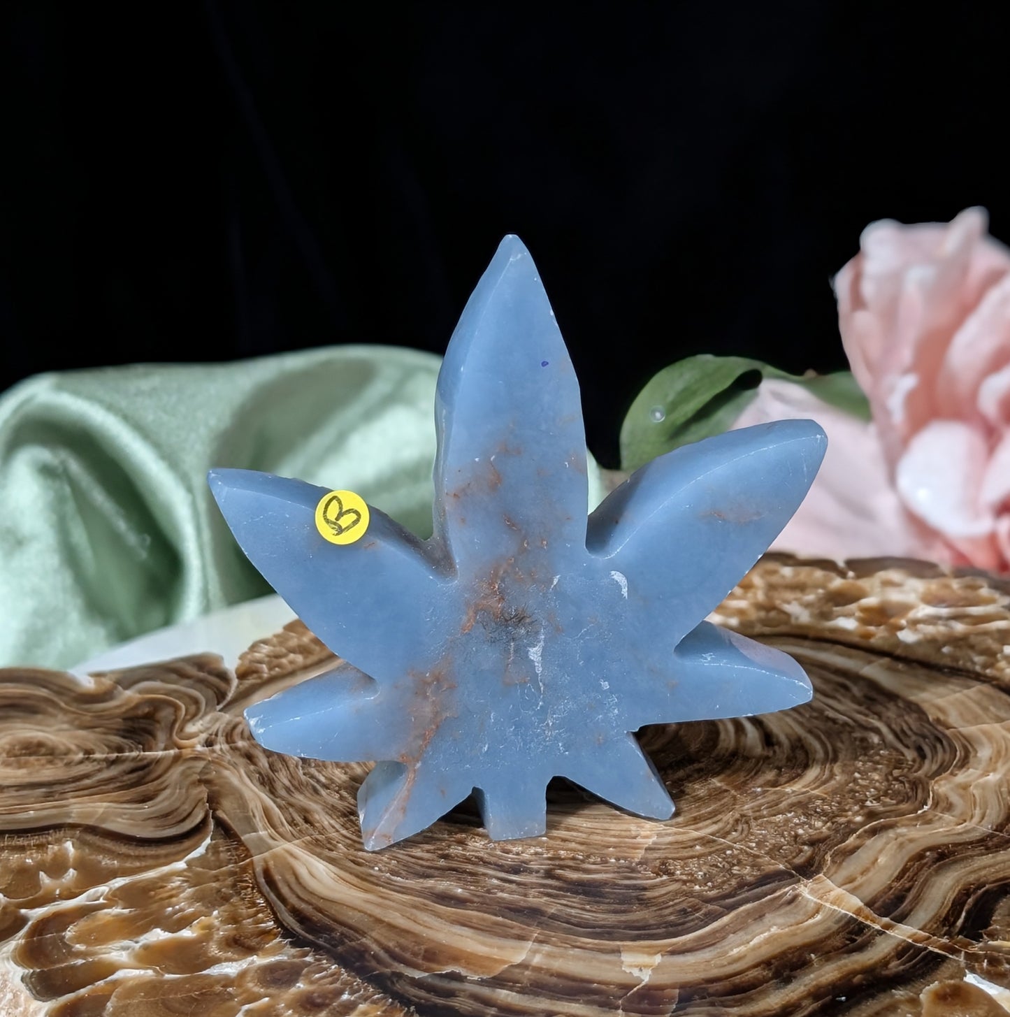 Blue Angelite Cannabis Leaf Carving