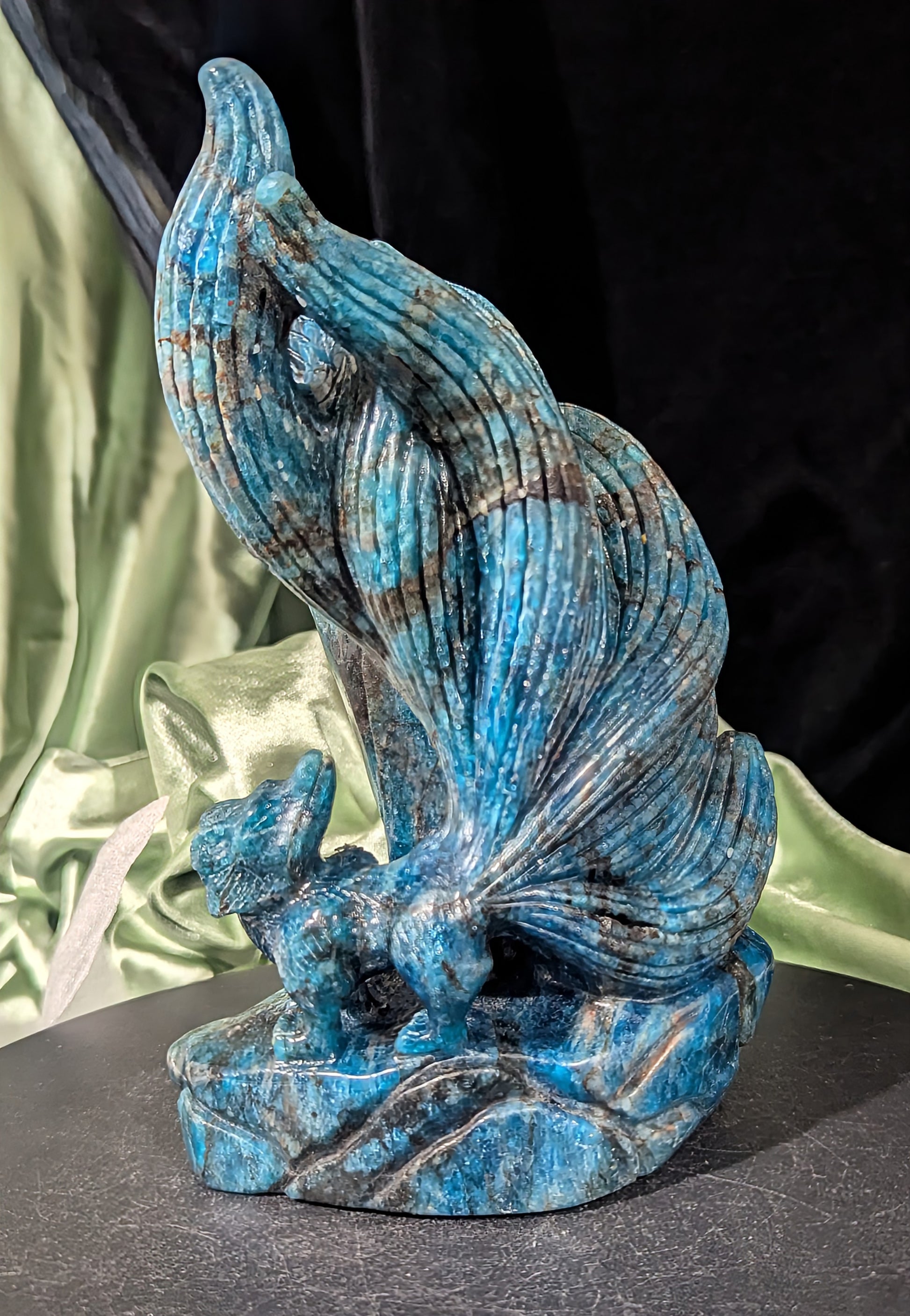 Blue Apatite Nine Tailed Fox Figurine