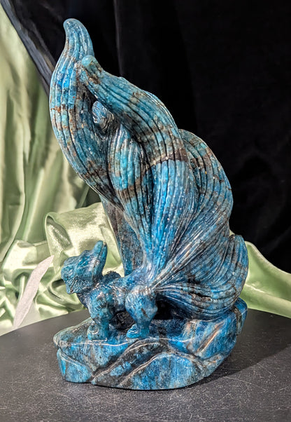 Blue Apatite Nine Tailed Fox Figurine