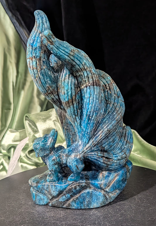 Blue Apatite Nine Tailed Fox Figurine