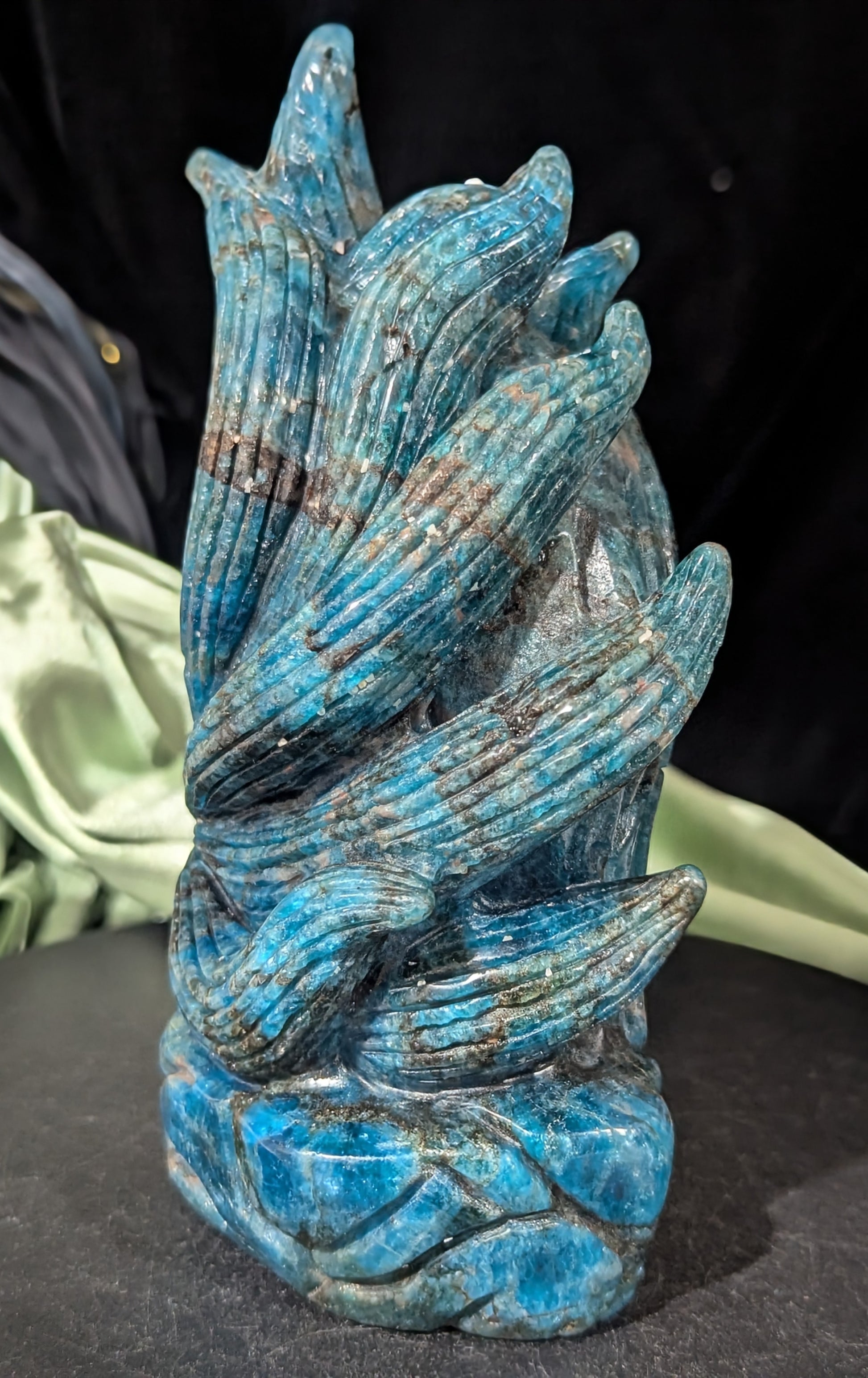 Blue Apatite Nine Tailed Fox Figurine