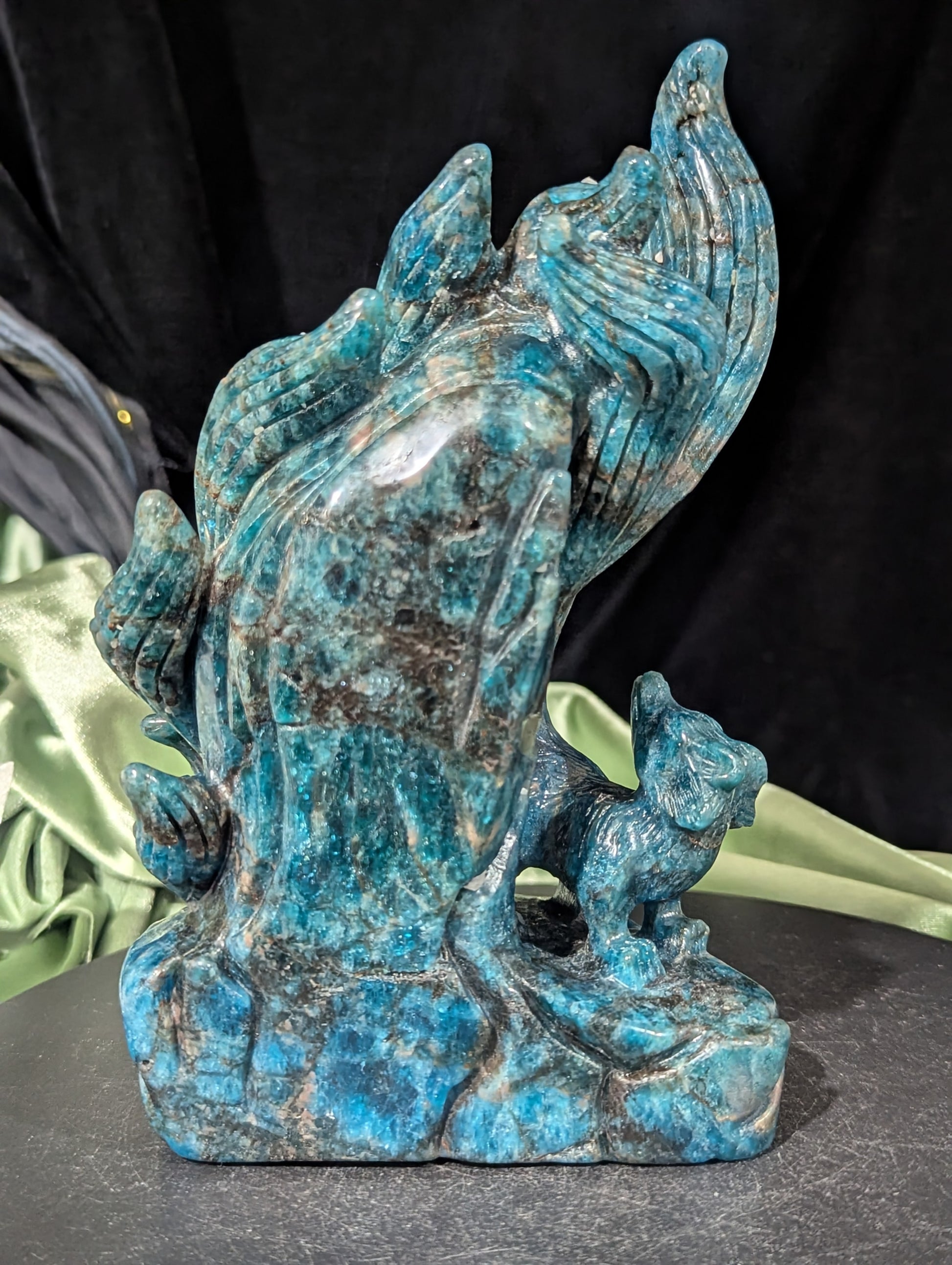Blue Apatite Nine Tailed Fox Figurine